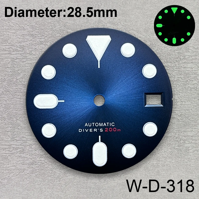 28.5mm S Logo SKX007 Dial Fit NH36/4R36 Movement Green Luminous Matte/Sunray Dial Watch Modification Accessories