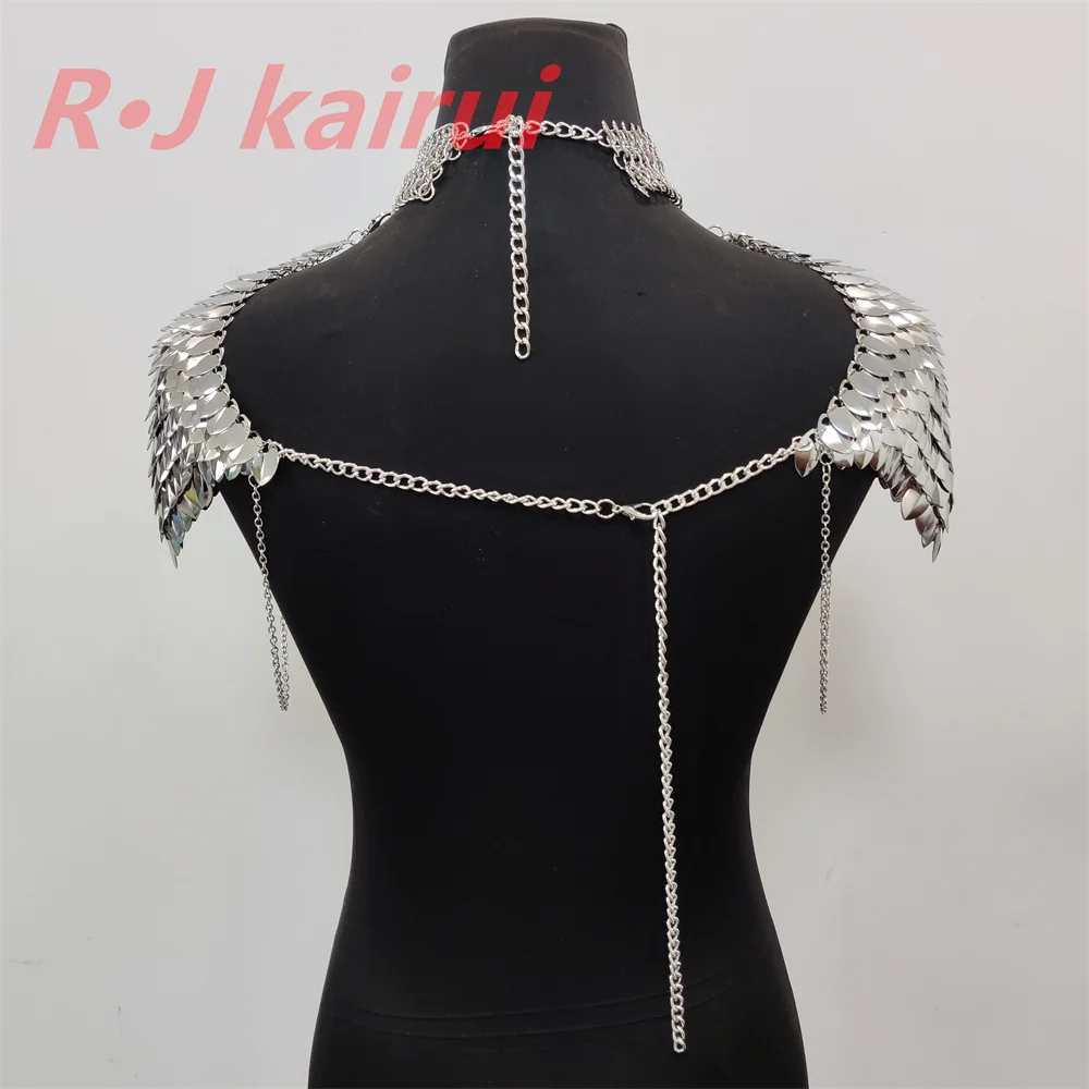 RJ Fashion Women Mermaid Small Size Fish Scales Neck Chains Layers Chainmail Shoulder Dragon Scales Jewelry 4 Colors