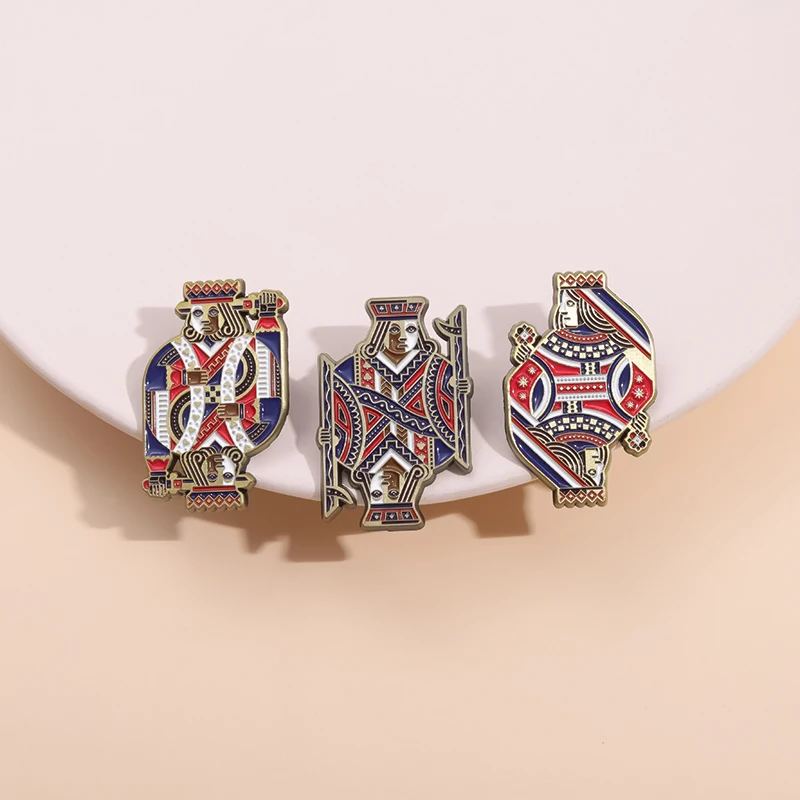 Playing Cards Symbol Enamel Pins Creative Poker King Queen Brooches Backpack Lapel Badges Punk Jewelry Gift for Kids Friends