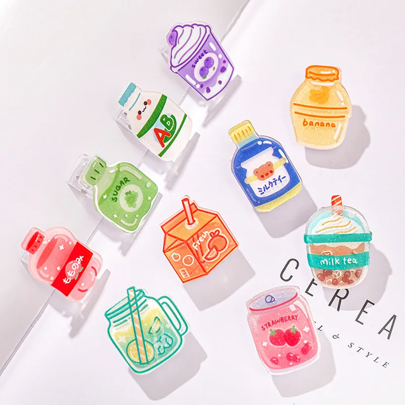 5pcs/lot Cartoon Beverage Bottle Clips Cute Acrylic Decorative Clips, Student Stationery Gifts, Test Paper Clips Ins Small Clips