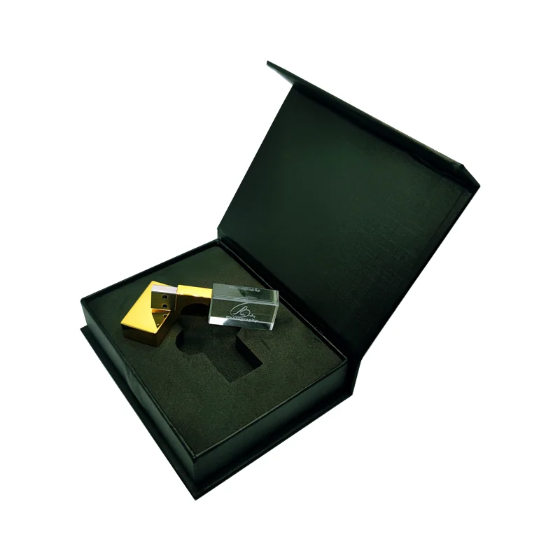 Brand Custom Photography Studio Gold Plated LOGO Gold Crystal USB3.0  High-speed Flash Drive 16GB 32GB 64GB 128GB with Box