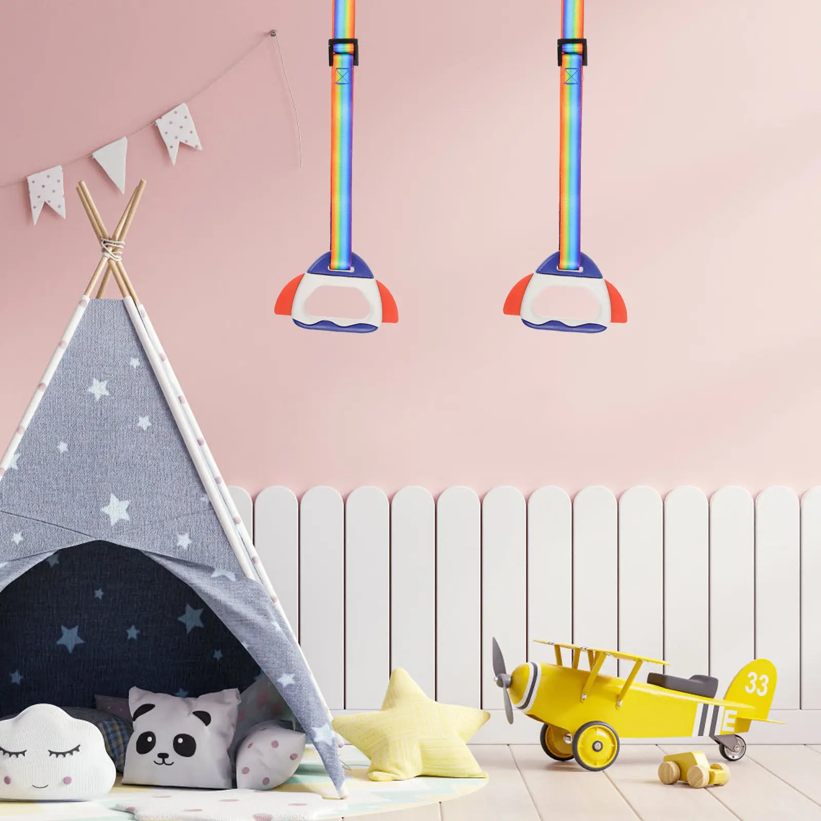 

1Pair Infant Pull Rings Bright Color Safe Grip Learning to Stand Walk Support Rings for Baby Crib Nursery Bed Walking Assistant