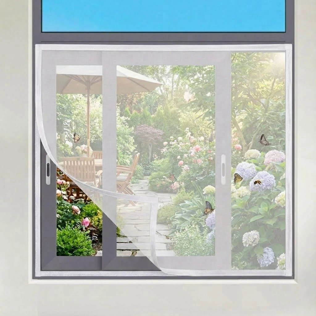White Window Screen Mesh Multi-Size Available, No-Drill Easy Install Fine Breathable Net Removable Reusable Mosquito Protection