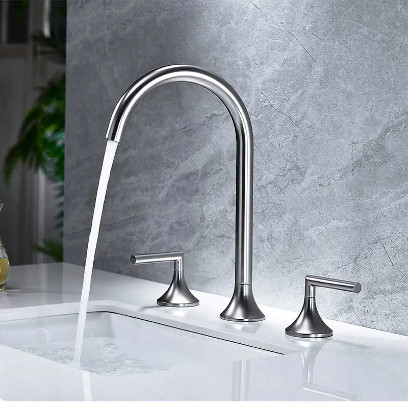 Modern faucets 3 hole 2 Handle Brass Faucet Water Brushed grey basin faucet