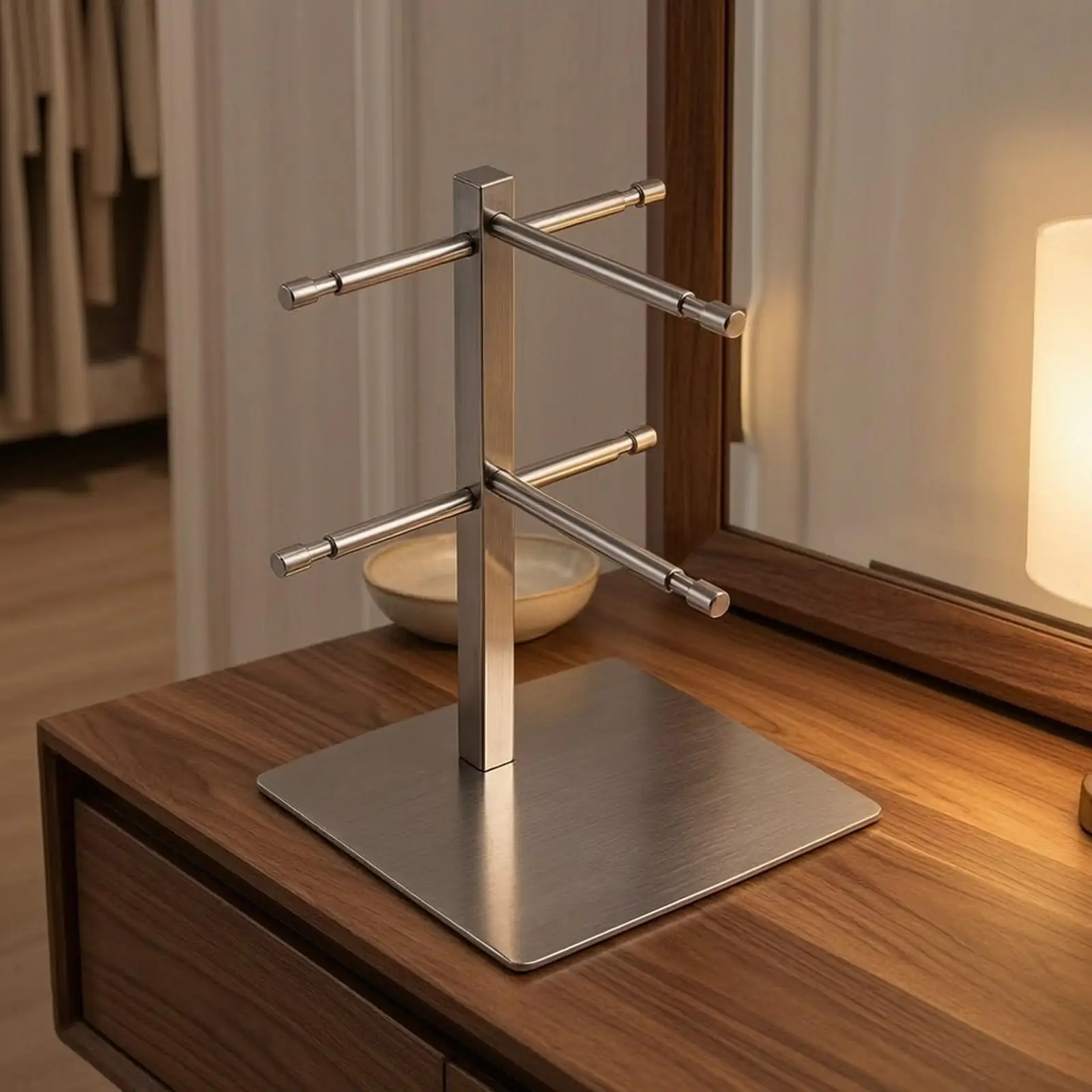 Two Level Eyeglasses Display Rack Stainless Steel Eyewear Holder Stand Freestanding Organizer for Retail Counter Home Desktop