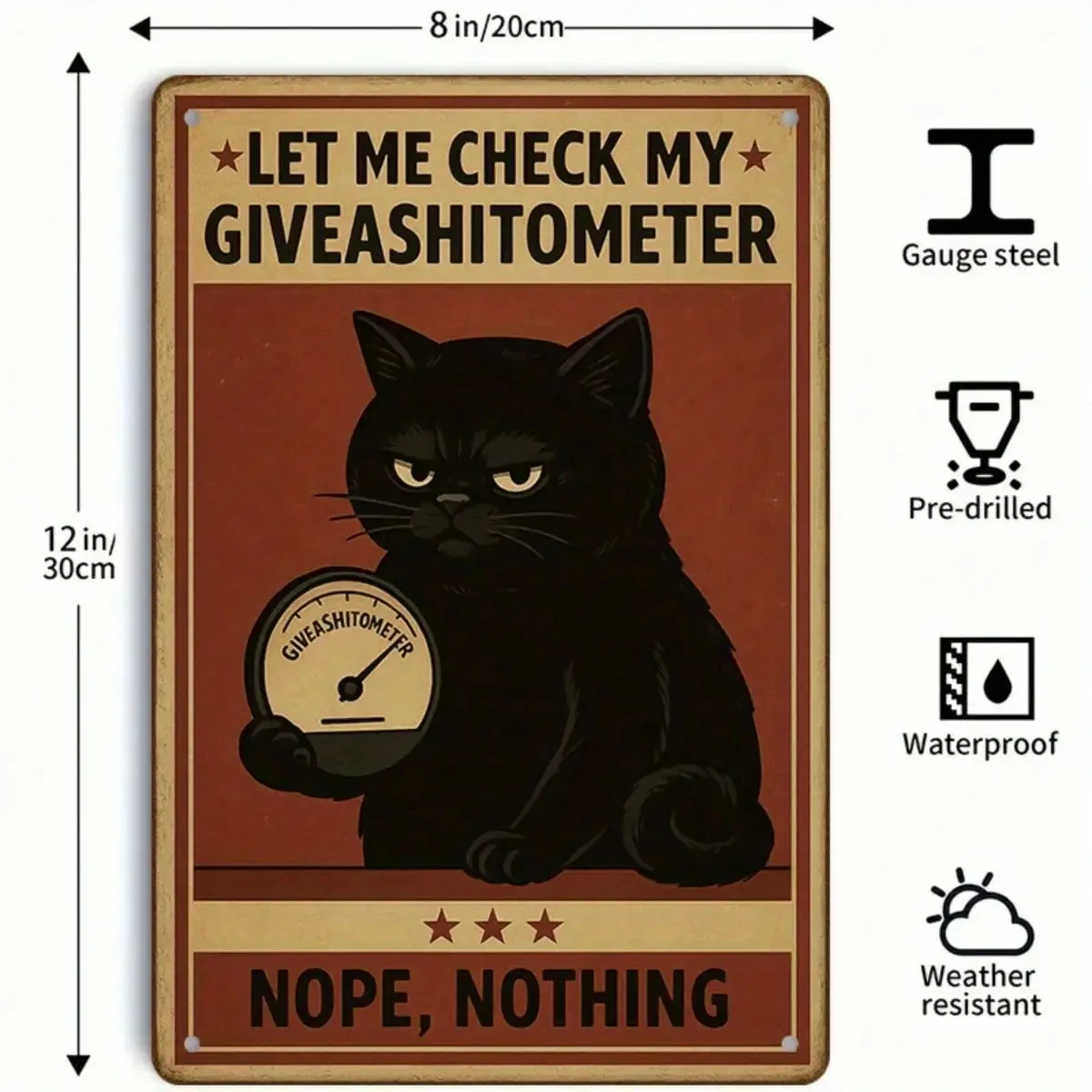 1PC Tin Sign Humorous Let Me Check My Giveashitometer - Office_Bedroom Decor, Funny Quote Black Cat Design, 8x12in 20x30cm
