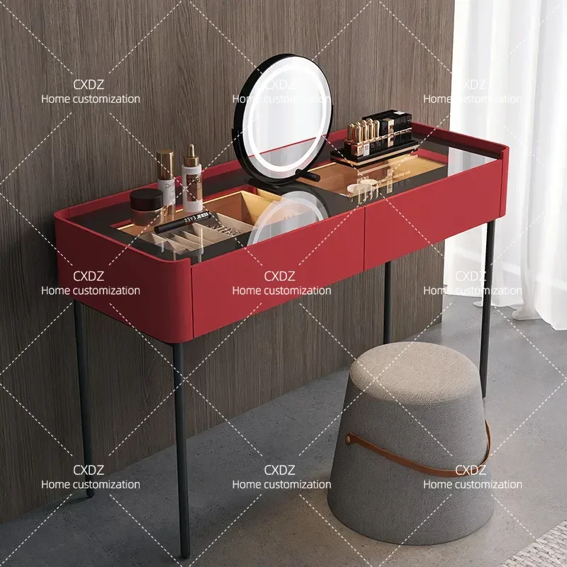 Italian Minimalist Dresser with Mirror and Jewelry Box Modern Bedroom Vanity Table with Lockable Drawers Chest for Storage