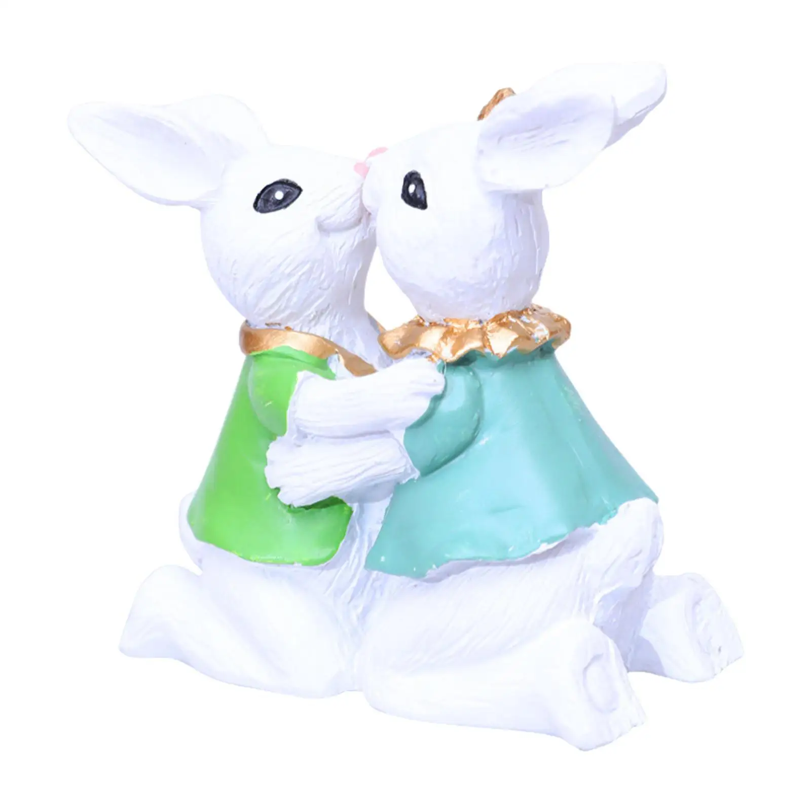 Easter Pastoral Rabbit Couple Statue Tabletop Ornament Handcrafted 8x3.5x7.5cm
