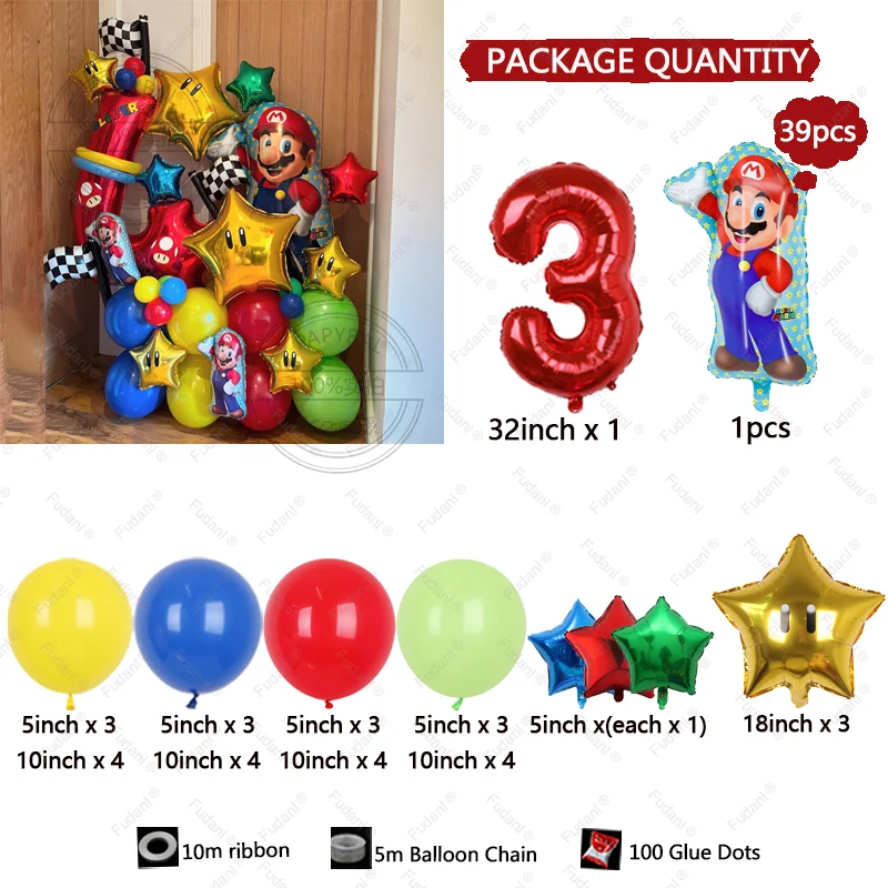 39 pezzi set di palloncini Super Marioed 32 pollici numero rosso palla foil ragazzo ragazza festa di compleanno palloncino bambini baby shower decorazioni forniture