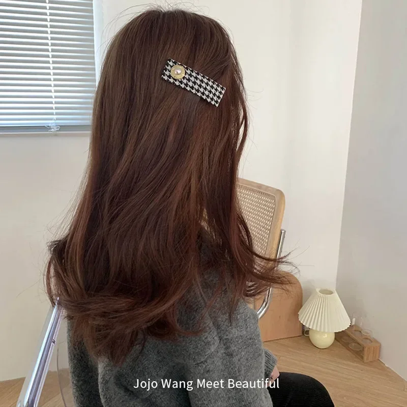 Korean Fashon Camellia Flower Houndstooth Lattice Back of Head Hairpin Big BB Bangs Clip Large Intestine Circle Hair Accessories