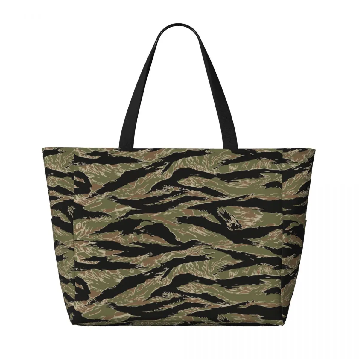 Custom Tiger Stripe Camo Groceries Shopping Tote Bag Women Large Capacity Camouflage Beach Gym Travel Bags