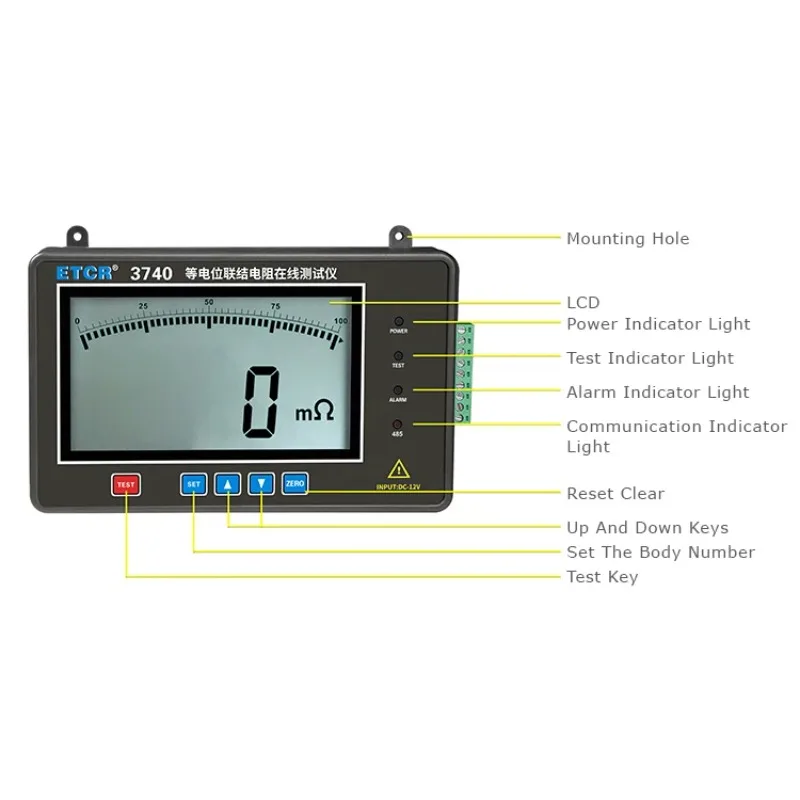 VLUUKE VK3740 Digital Only 1A Max Test Current 0.2 Accuracy Class Equipotential Bonding Earth Resistance On-Line Tester RS485