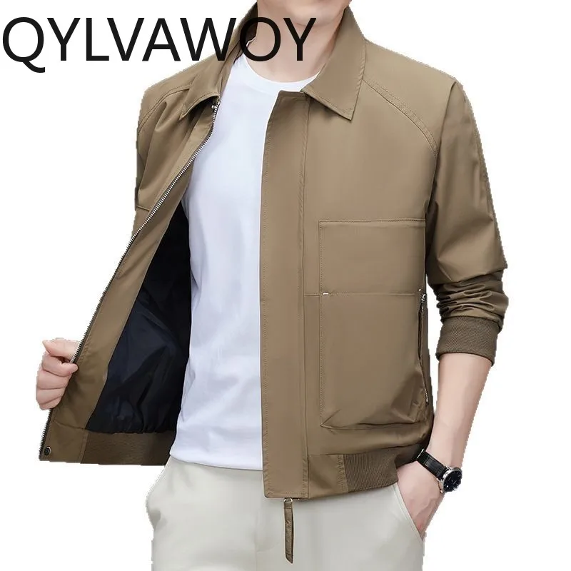QYLVAWOY Men's Jackets and Light Coats Loose Short Jacket Spring Autumn Lapel Jackets for Man Casual Tops Menswear Clothing