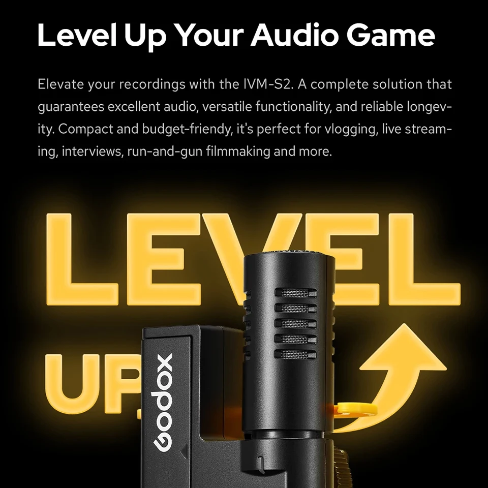 Godox IVM-S2 On Camera Shotgun Microphone 75Hz-150Hz 3-Level Low Cut Multi Functional Compact Mini Microphone for Video Studio