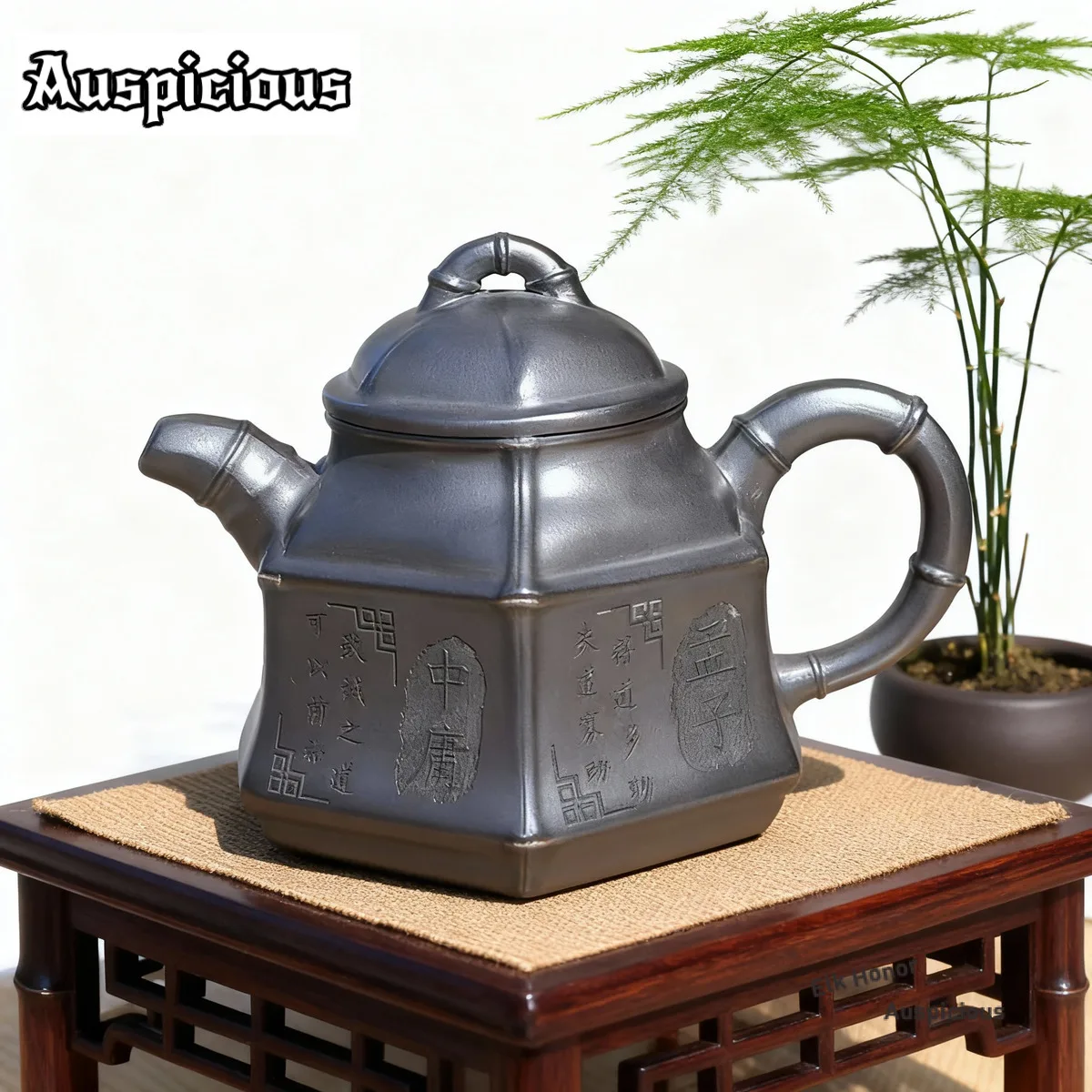 

270ml Antique Yixing Purple Clay Teapots Handmade Hexagon Bamboo Tripod Pot Raw Ore Mineral Yellow Mud Kettle Zisha Tea Set Gift