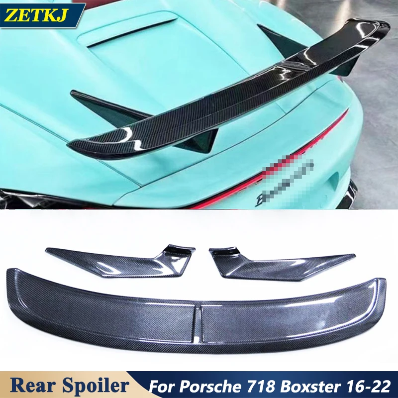 U-type GT-Style Real Carbon Fiber CF Car Rear Wing Spoiler for Porsche 718 Boxster 2016-2022 Year Modification