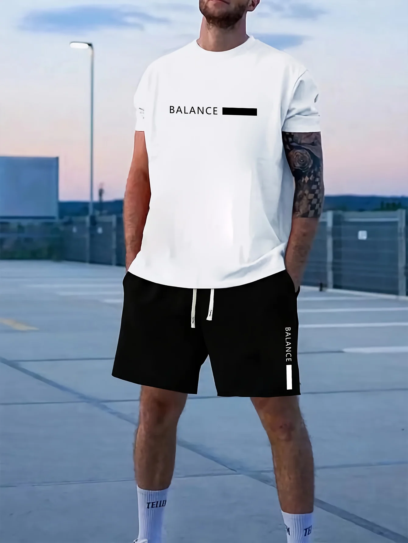 Fashionable Men's Summer Letter Print Comfortable Breathable Crew Neck T-Shirt and Shorts Set Outdoor Casual Wear Two-Piece Set