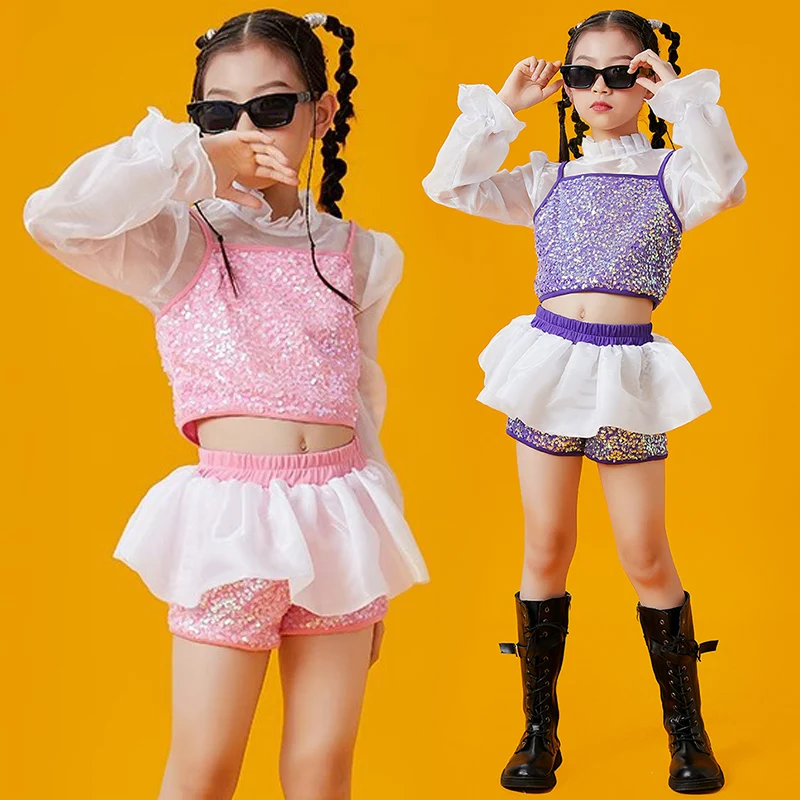 

Girls Fashion Stage Costume Sequins Concert Performance Wear Jazz Dancing Clothes Kpop Clothing Hip Hop Dancewear DL10872