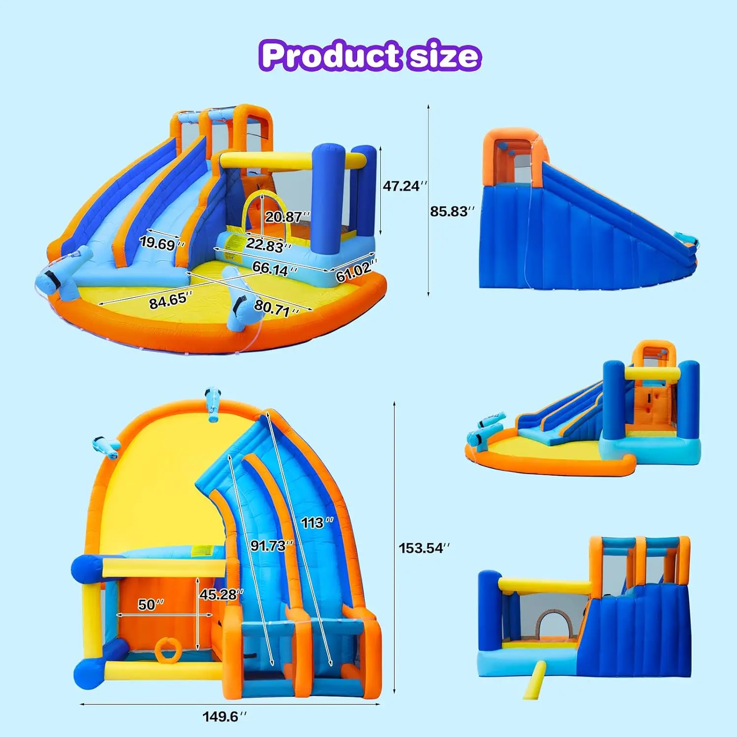 Inflatable Water Slide Bounce House,Giant Water Park, Double Slide Bouncer Castle w/Splash Pool, Jump Area, Climbing Wall, 550W view 2