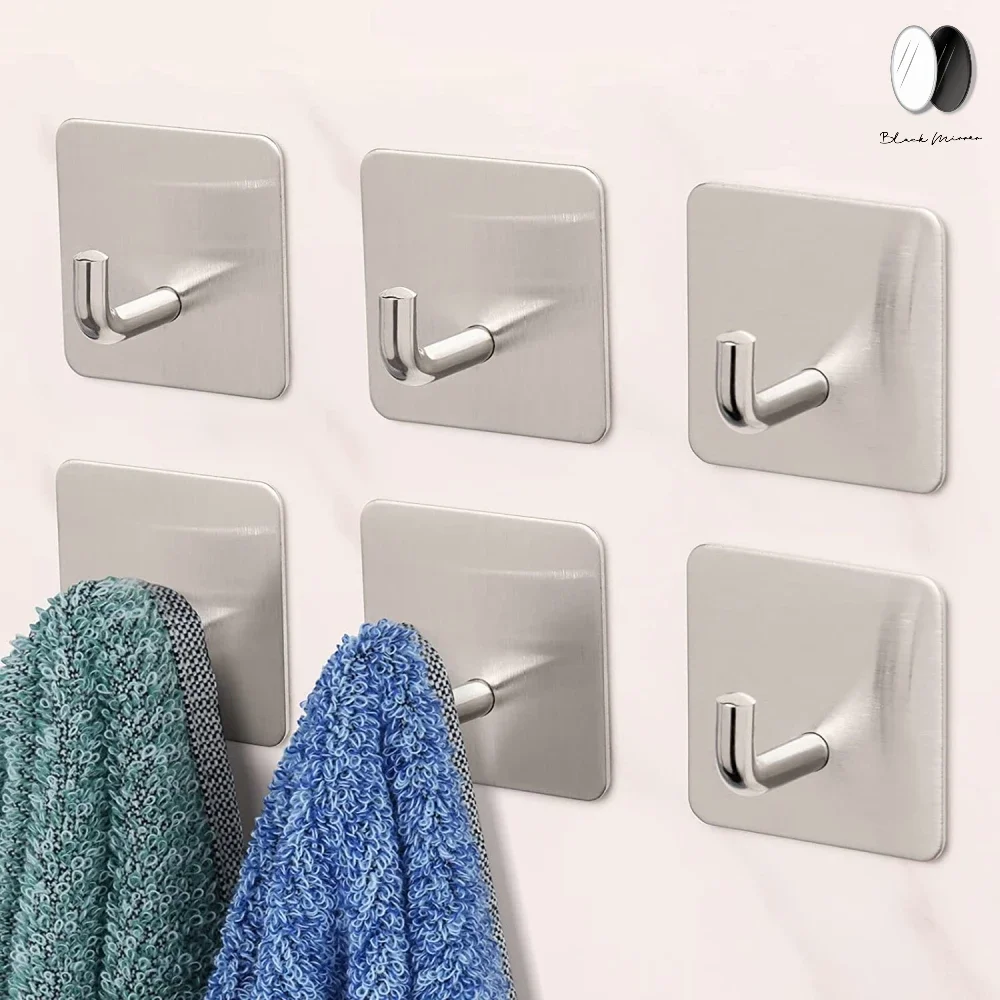 

6Pcs Wall Mount Kitchen Bathroom Bedroom Organizer Self-Adhesive Waterproof Stainless-Steel Hooks for Hanging Coat Hat Towel