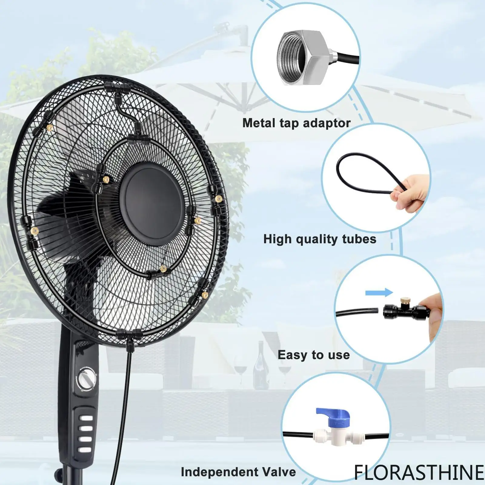 Outdoor Fan Cooling Misting System Mist Fan Nozzles Kit Fog Water Sprayer Sprayer with 6 Removable Nozzles Water