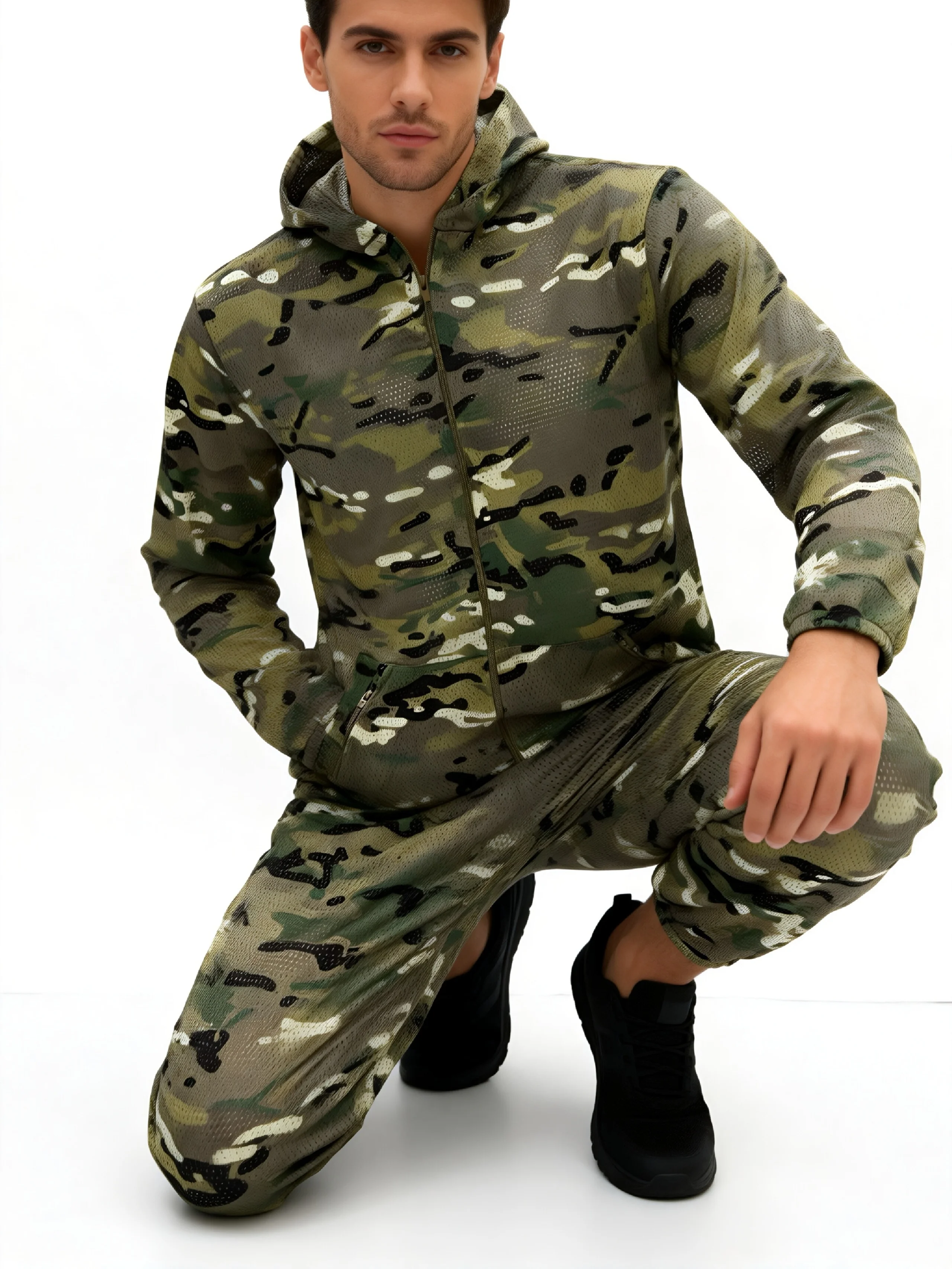 Outdoor Tactical Grid Set Men's Travel Hiking Fishing Camping Suit Anti Bite Wear-resistant Breathable Quick Drying Sportswear