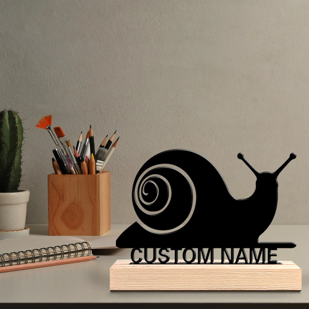 1pc Romantic Personalized Custom Snail Metal Statues Wooden Base Desk Decor for Clock Collectors, Vintage, Gothic Office Themes