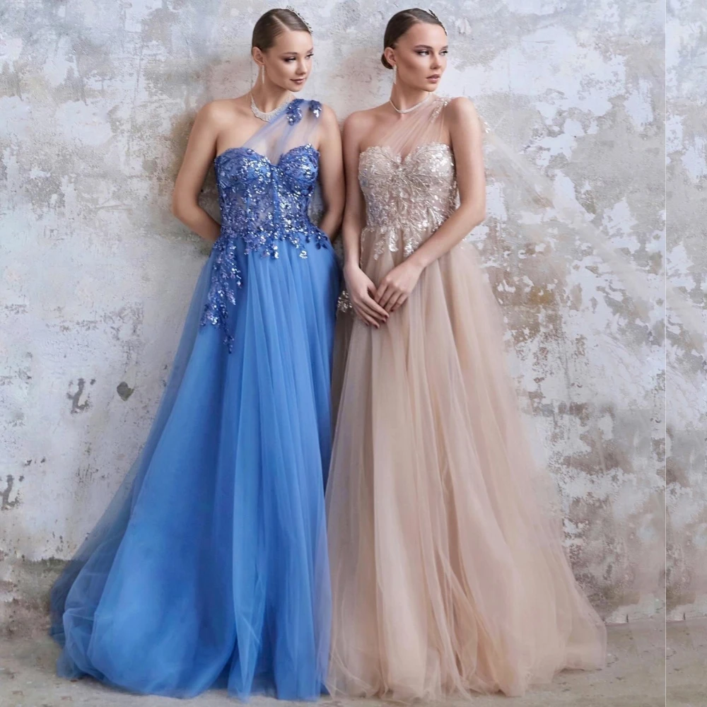 Customized Tulle Applique Graduation A-line One-shoulder Bespoke Occasion Gown Long Dresses