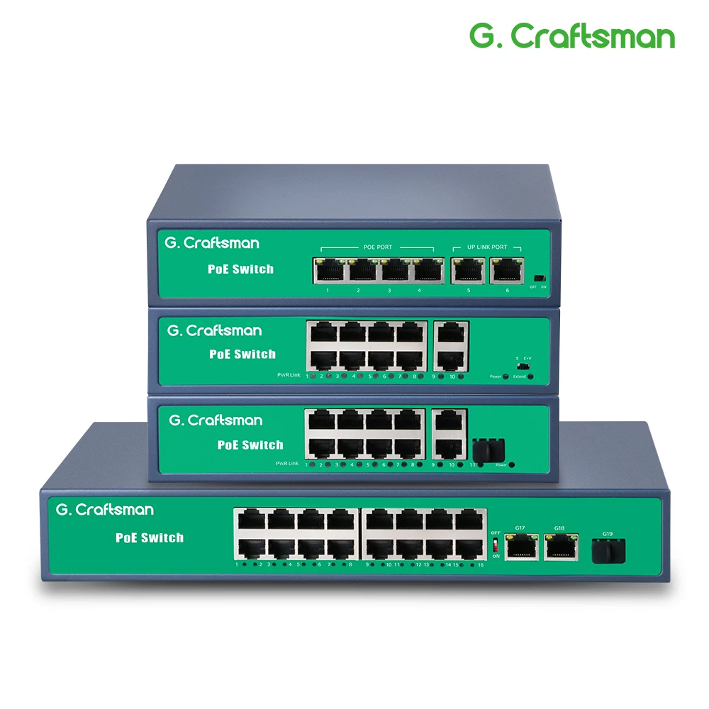 C POE Switch 4 8 16 Port Support IEEE802.3af/at CCTV 5MP 8MP 4K Video Surveillance Wireless AP 100/1000bpsG.Craftsman