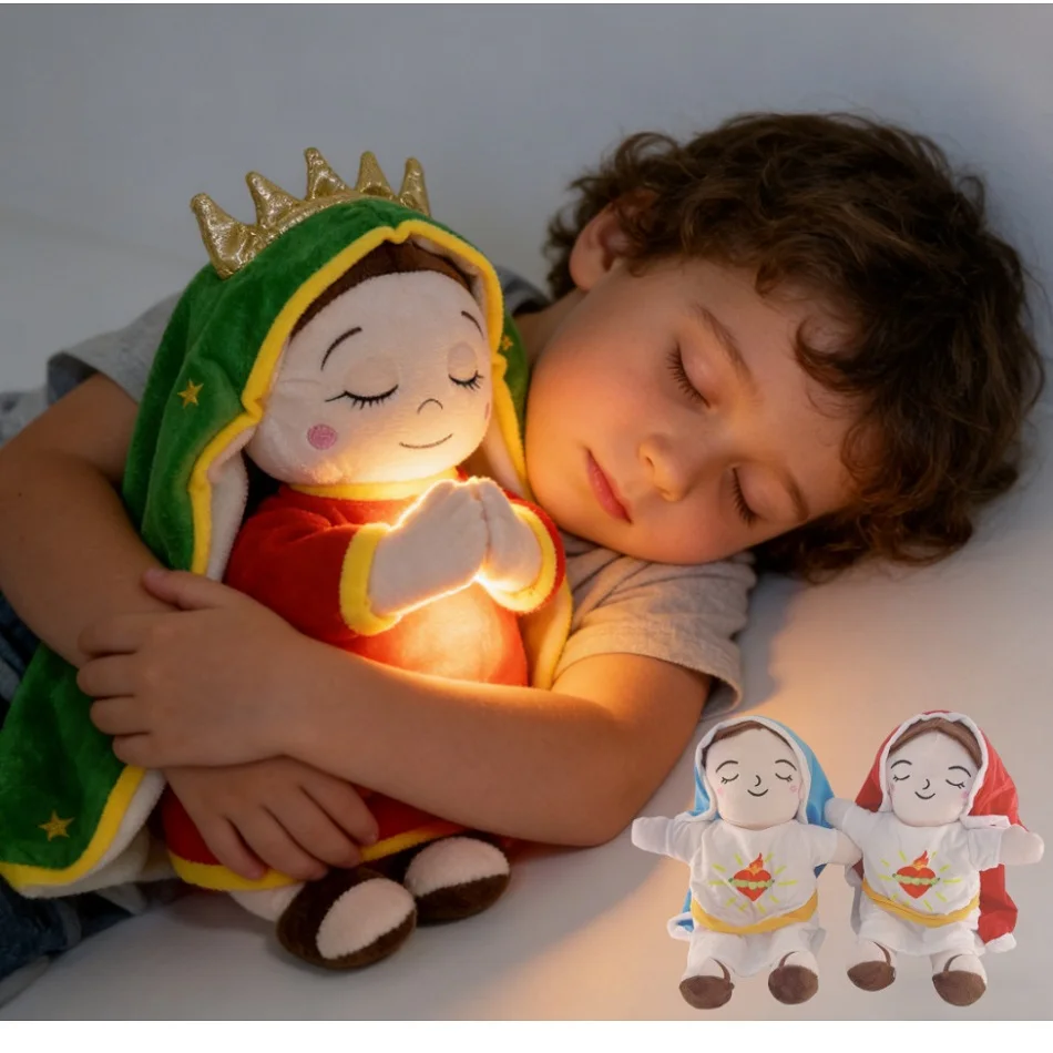 

Музыкальная плюшевая игрушка-компаньон для сна Мария и Иисус с функцией успокаивающих звуков, воздушной подушкой и светом, кавайная кукла с эффектом дыхания, подарок