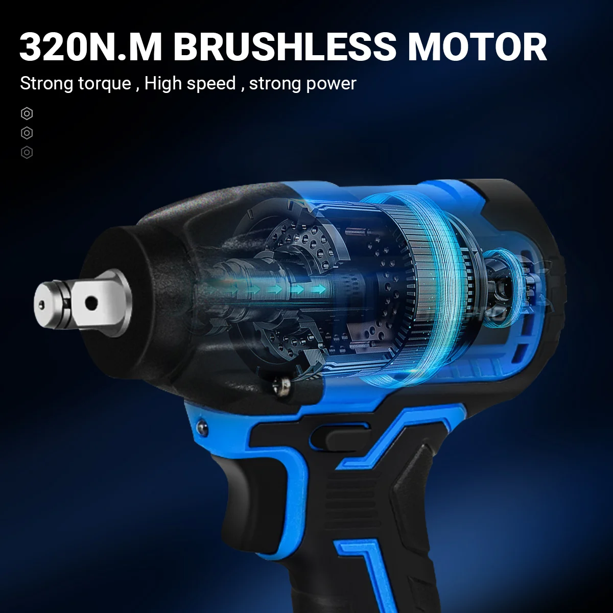 Drillpro 21V Brushless Cordless Impact Wrench 320N.m Torque Quick Charge 1/2inch Home Repair and Workshop For Makita Battery