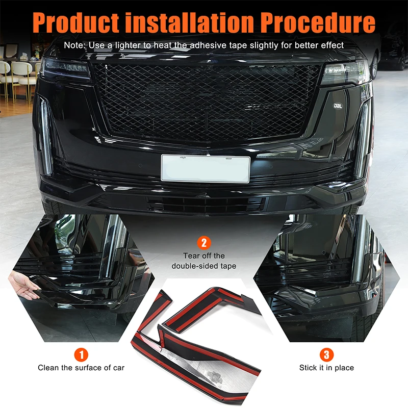

2Pcs ABS Black For Cadillac Escalade 2021-2023 Front Daytime Running Light Under Trim Strip Car Exterior Accessories 2Pcs