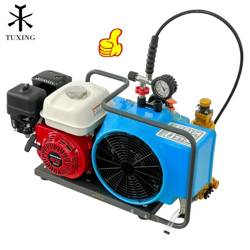 High Quality 100L/Min Manual Stop 220V/110V GAS Driven Waterproof Three Cylinder 30mpa 4500psi Diving Air Compressor