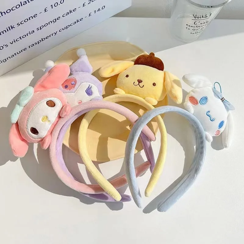 Cute Figure Kuromi Melody Cinnamoroll Plush Hairband Makeup Spa Headband Non Slip Skincare Yoga Face Washing Hair Accessories