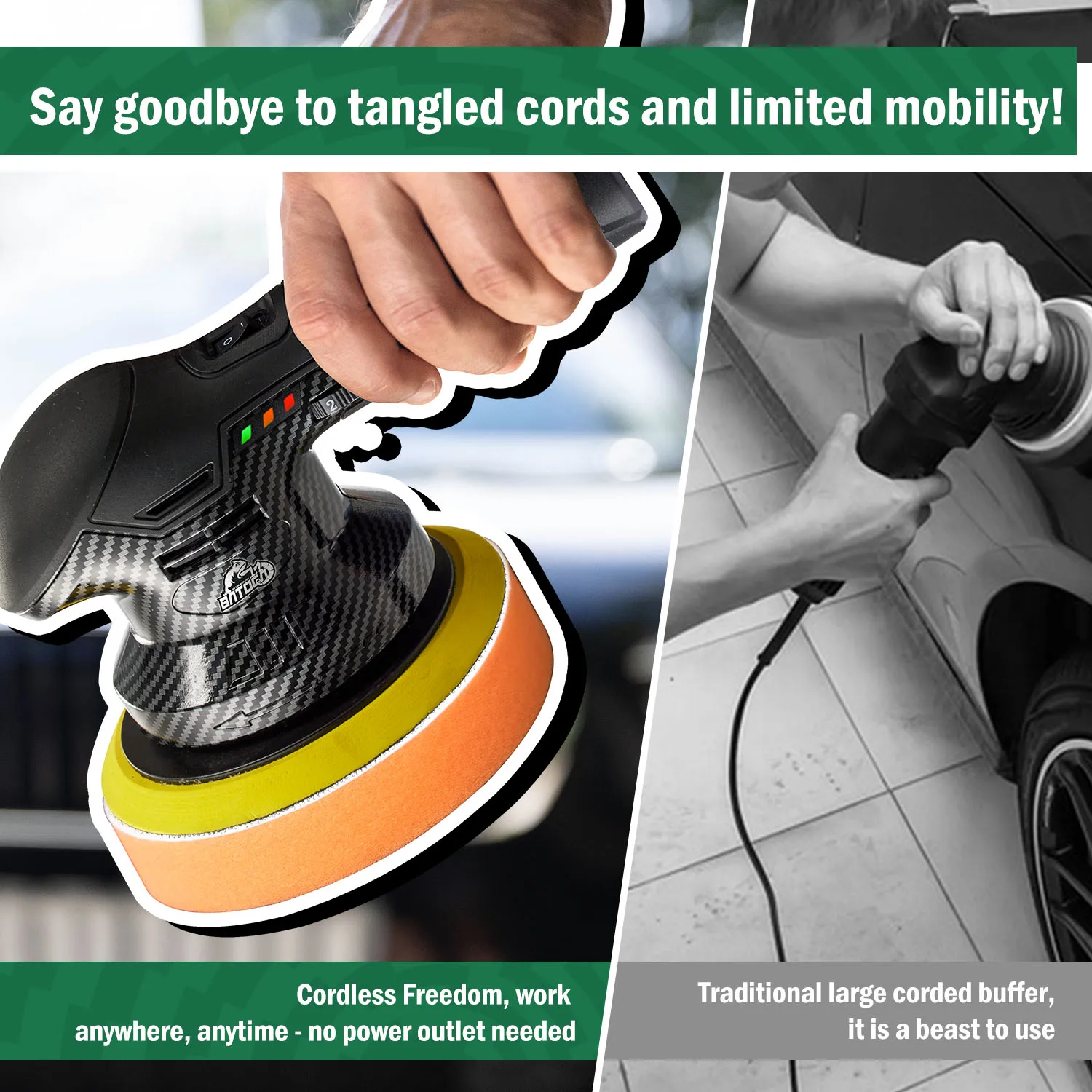 BATOCA S3 12V Cordless Car Polisher 150mm 6 Inch DA Buffer 8mm Random Orbital Auto Waxing Machine 5000RPM with 2000mAh Battery