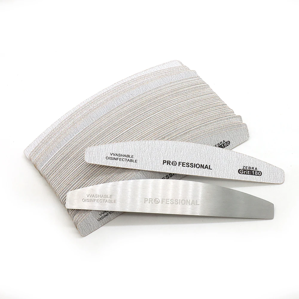 100Pcs Replacement Gray Sandpaper Files Buffer 100/180 Grit Banana Nail File For Manicure Pedicure Nails Products DIY Salon Use