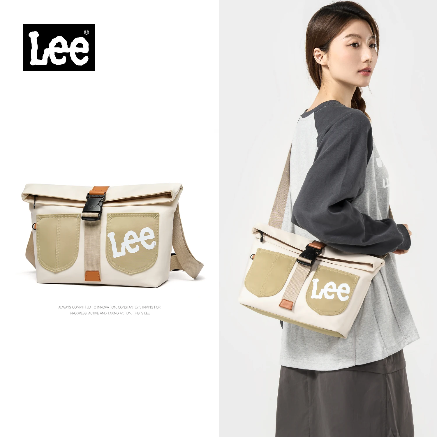 

LEE Original Trend Unisex Lightweight Crossbody Bag Women Khaki Oxford Fashionable Teen College Schoolbag Shoulder Satchel Bag