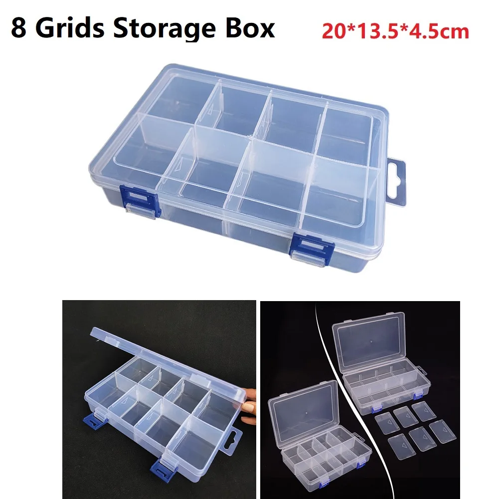 1 Pcs  Adjustable  8 Grids Compartment Plastic  Jewelry Storage Box Screw  Holder Case Display  Organizer Container