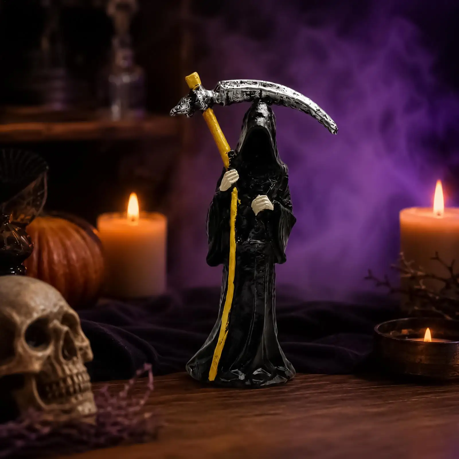 Halloween Desk Figurines 16.5cm Black Robe Figure Holiday Decoration Desktop Halloween Reaper Figurine For Bookshelf Table