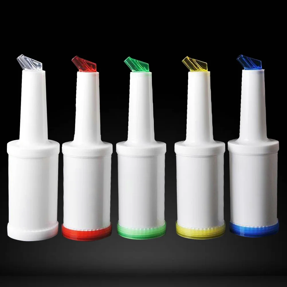6Pcs 1L Drink Spout Pitcher Juice Bar Pour Bottles Plastic Go Containers Jug Bartender Accessories Fruit (Random color)