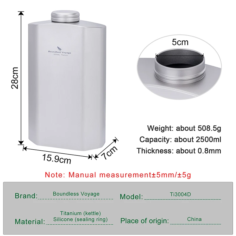 Boundless Voyage 2.5L Titanium Water Bottle Big Capacity Sports Water Bottle Ultralight Leakproof Drinkware for Outdoor Camp - Image 2