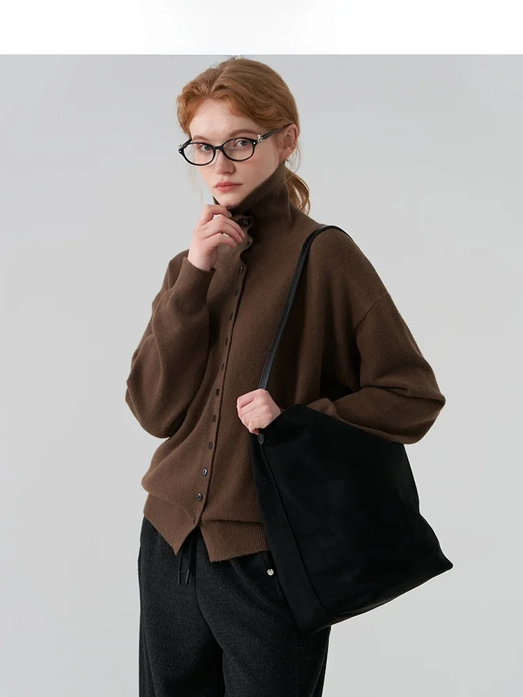 

Повседневный вязаный кардиган с высоким воротником для женщин, зимний, новый дизайн Jiujiu, с пуговицами, свитер с эффектом утонченности