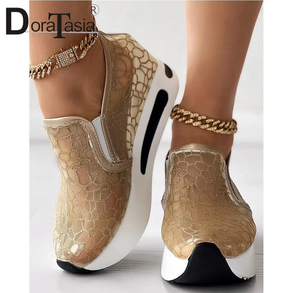 Brand New Ladies Platform Loafers Fashion Breathable Lace Mesh Flower Embroider women's Sneakers Casual Comfy Wedge Woman Shoes