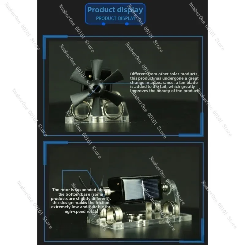Magnetic Levitation Solar Motor, Creative Educational Science Ornament with Fan Blade, Desktop Physics Experiment Gift