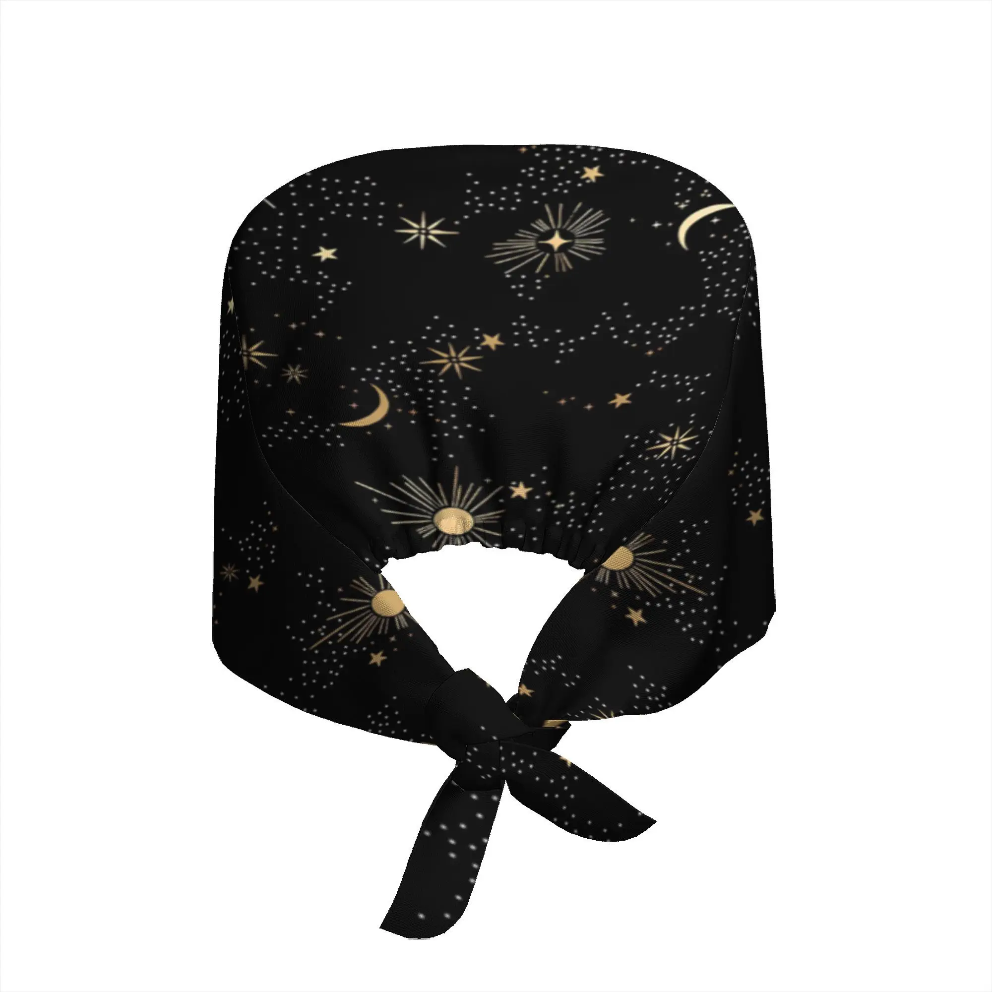 Celestial Star Moon Print Scrub Cap Gold Galaxy Pattern Adjustable Tie Back Hat Breathable Cap for Nurses Doctors