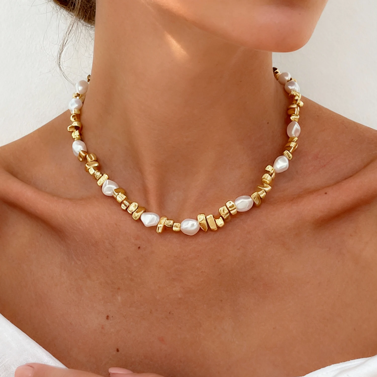 جديد الباروك غير النظامية تقليد اللؤلؤ حبة المختنق قلادة للنساء الحد الأدنى Ins ستار شرابة قلادة الهيب هوب مجوهرات الأزياء #4