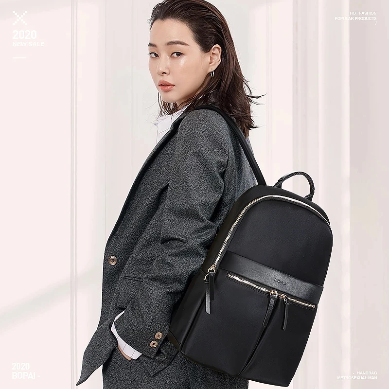 Imagem -02 - Bopai Mochila de Viagem Feminina Repelente de Água Feminina Elegante Negócios Casual Mochila Preto Ultraleve Ultrafino Moda Menina