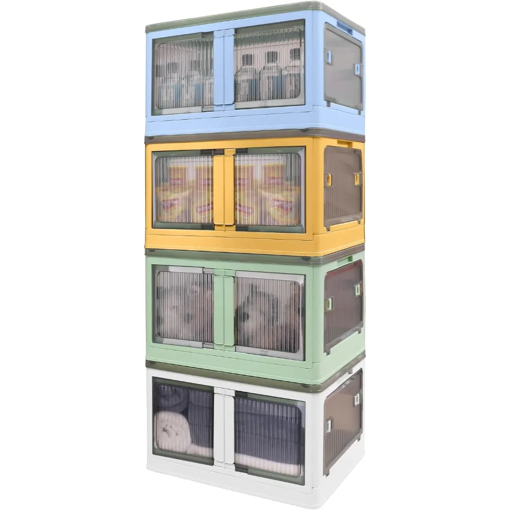 Large Plastic Storage Bins with Lids, Foldable Storage Box and Containers with Wheels & 5 Doors Open for Home Organized