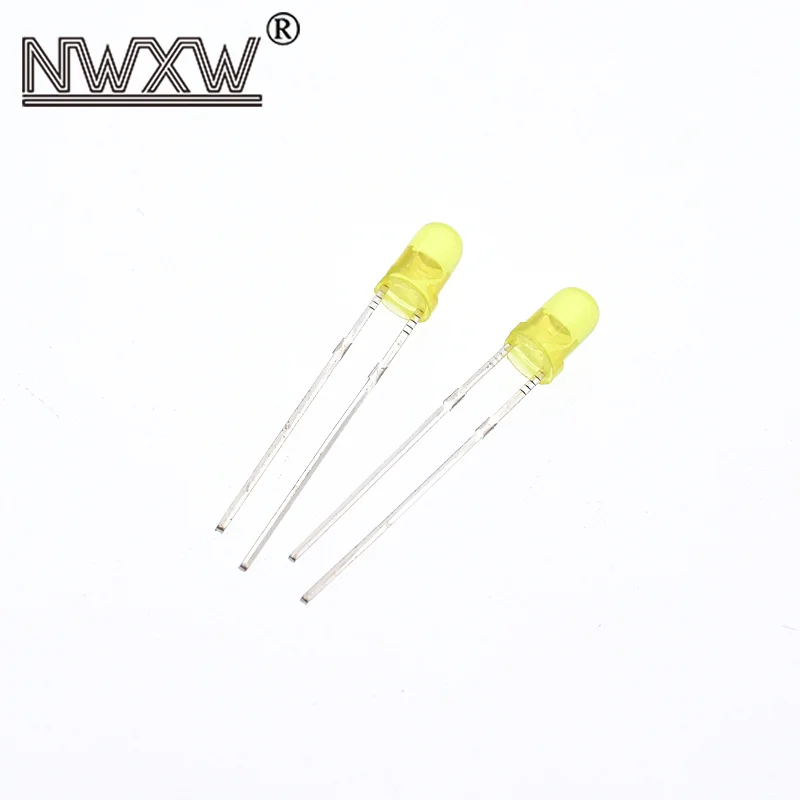 50 Buah/Lot 3MM/F3 LED Rambut Putih Merah Kuning Biru Hijau Kepala Bulat Steker Lurus