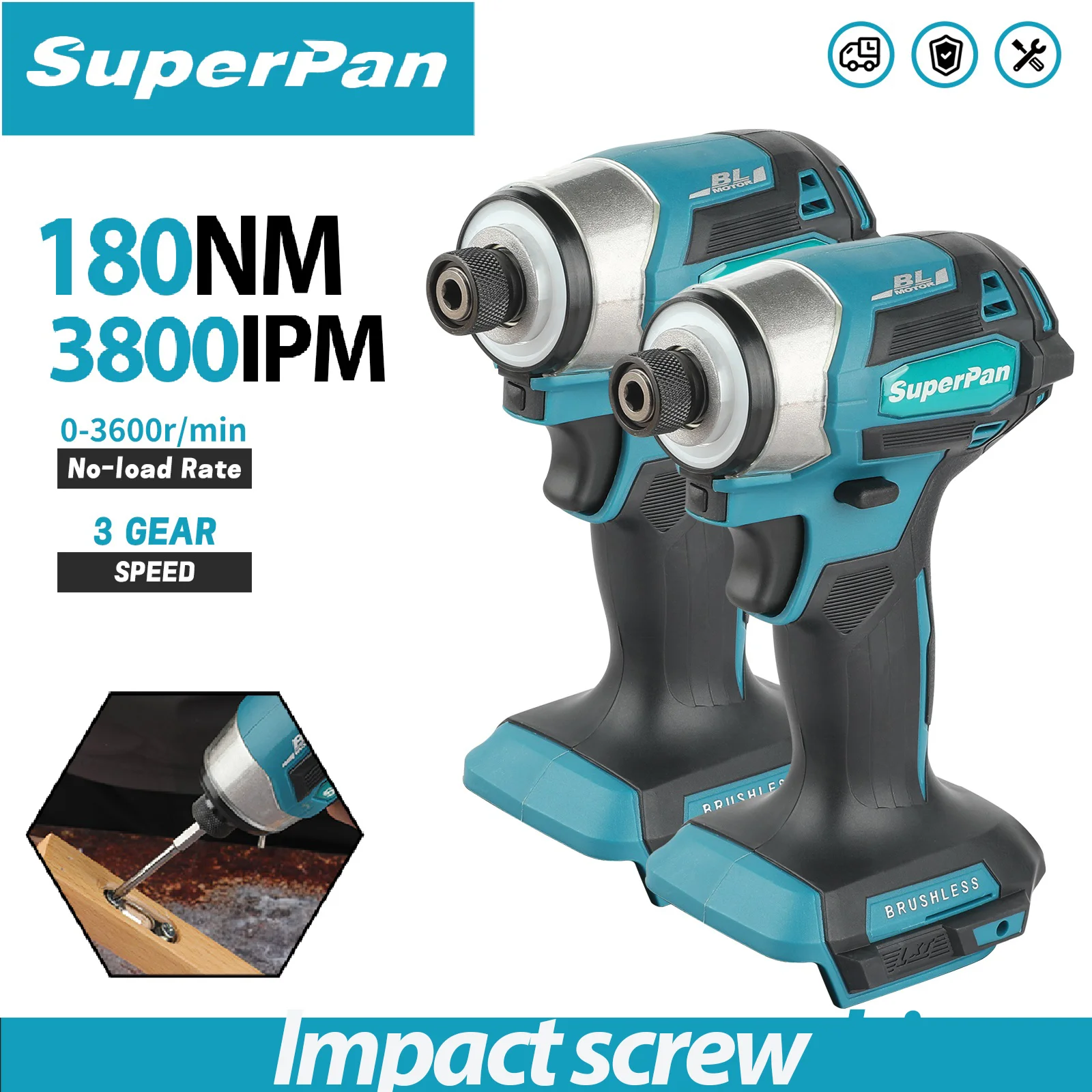 

SuperPan DTD173 3600rpm Cordless Impact Driver 180N Brushless Motor Electric Drill Wood/Bolt/T-Mode For Makita 18v Battery PIN